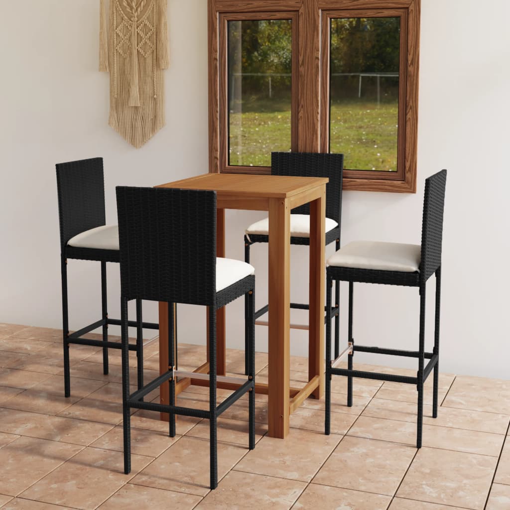 vidaXL Set mobilier bar grădină cu perne, 5 piese, negru