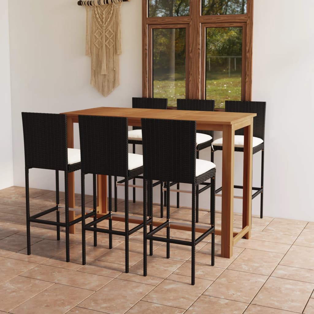 vidaXL Set mobilier bar de grădină cu perne, 7 piese, negru