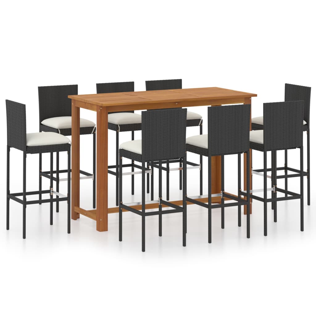 

vidaXL 9 Piece Patio Bar Set with Cushions Black