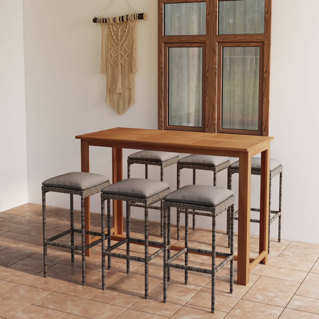 Vidaxl Set Mobilier De Bar De Gradina Cu Perne, 7 Piese, Gri