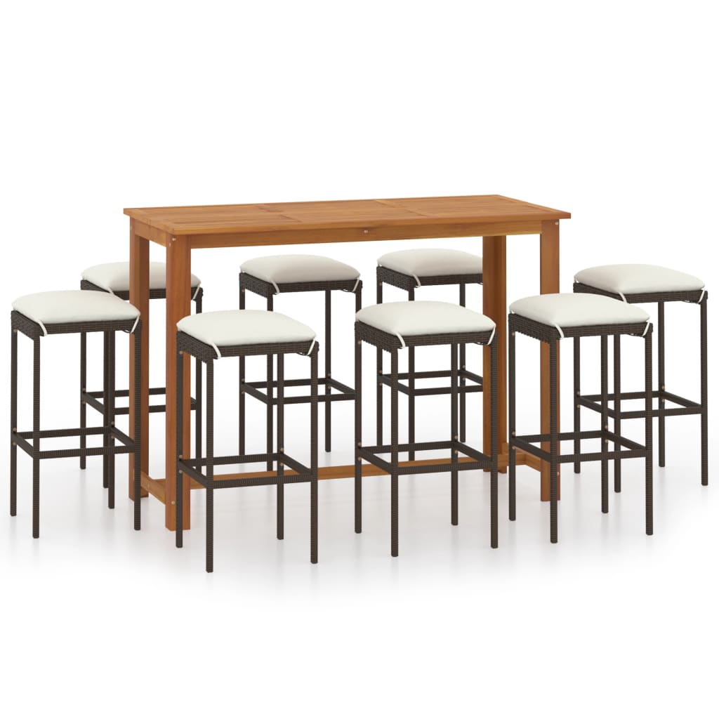 

vidaXL 9 Piece Patio Bar Set with Cushions Brown