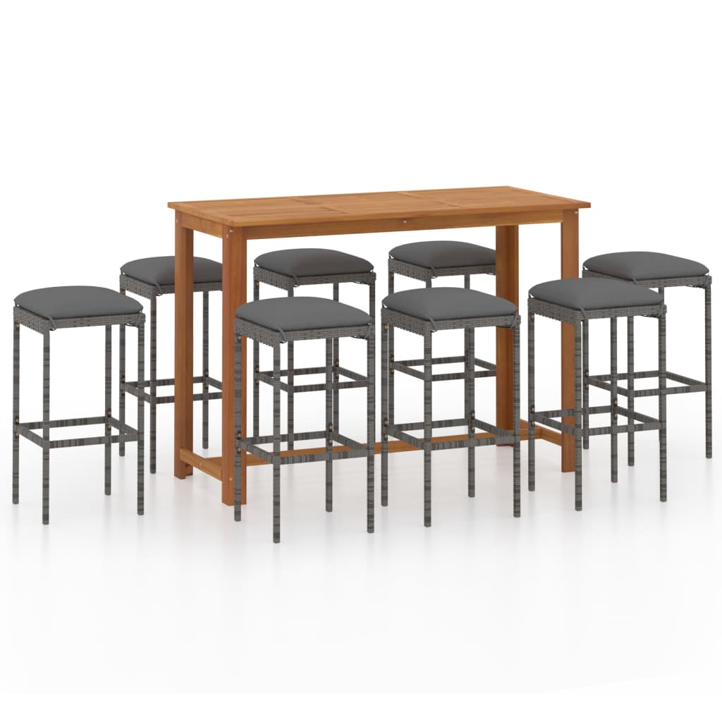 

vidaXL 9 Piece Patio Bar Set with Cushions Gray