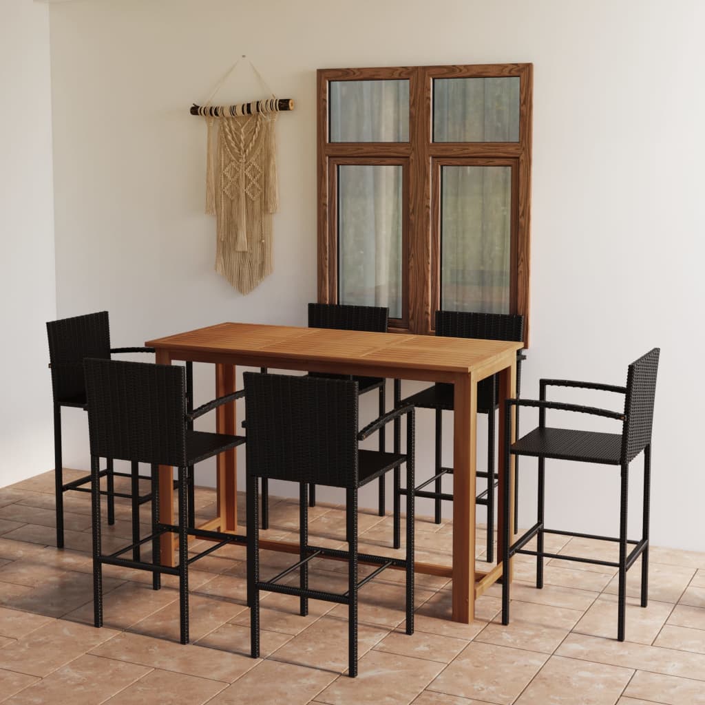 Vidaxl Set Mobilier Bar De Gradina, 7 Piese, Negru