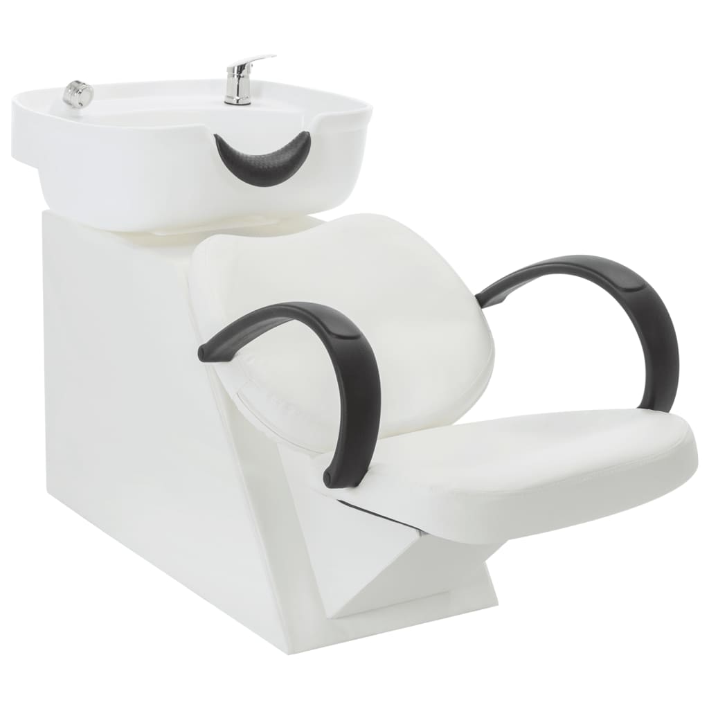 Fehér műbőr fejmosó szék mosdókagylóval 
