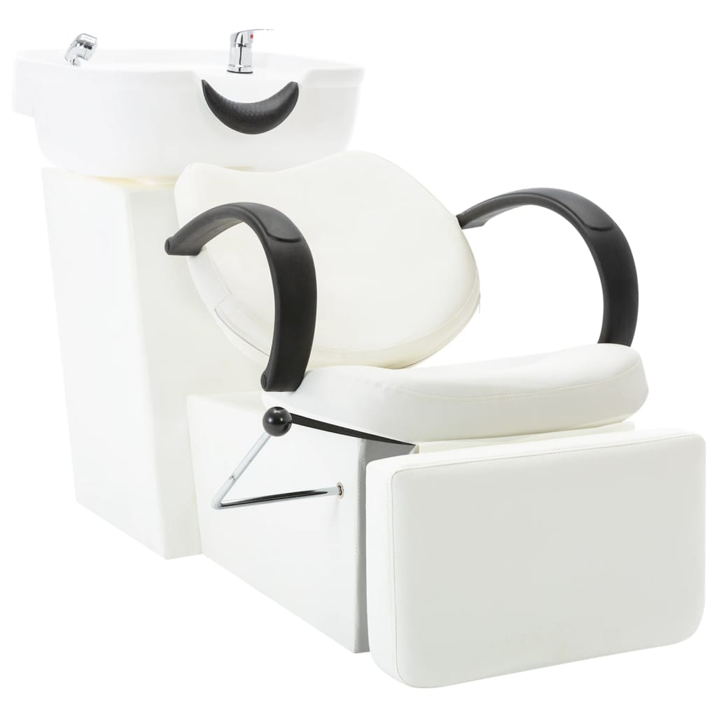 Friseurstuhl mit Waschbecken Weiß Kunstleder
