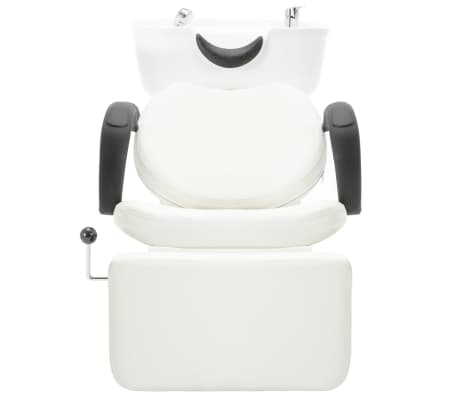 vidaXL Myjnia fryzjerska, fotel z umywalką, biała, sztuczna skóra