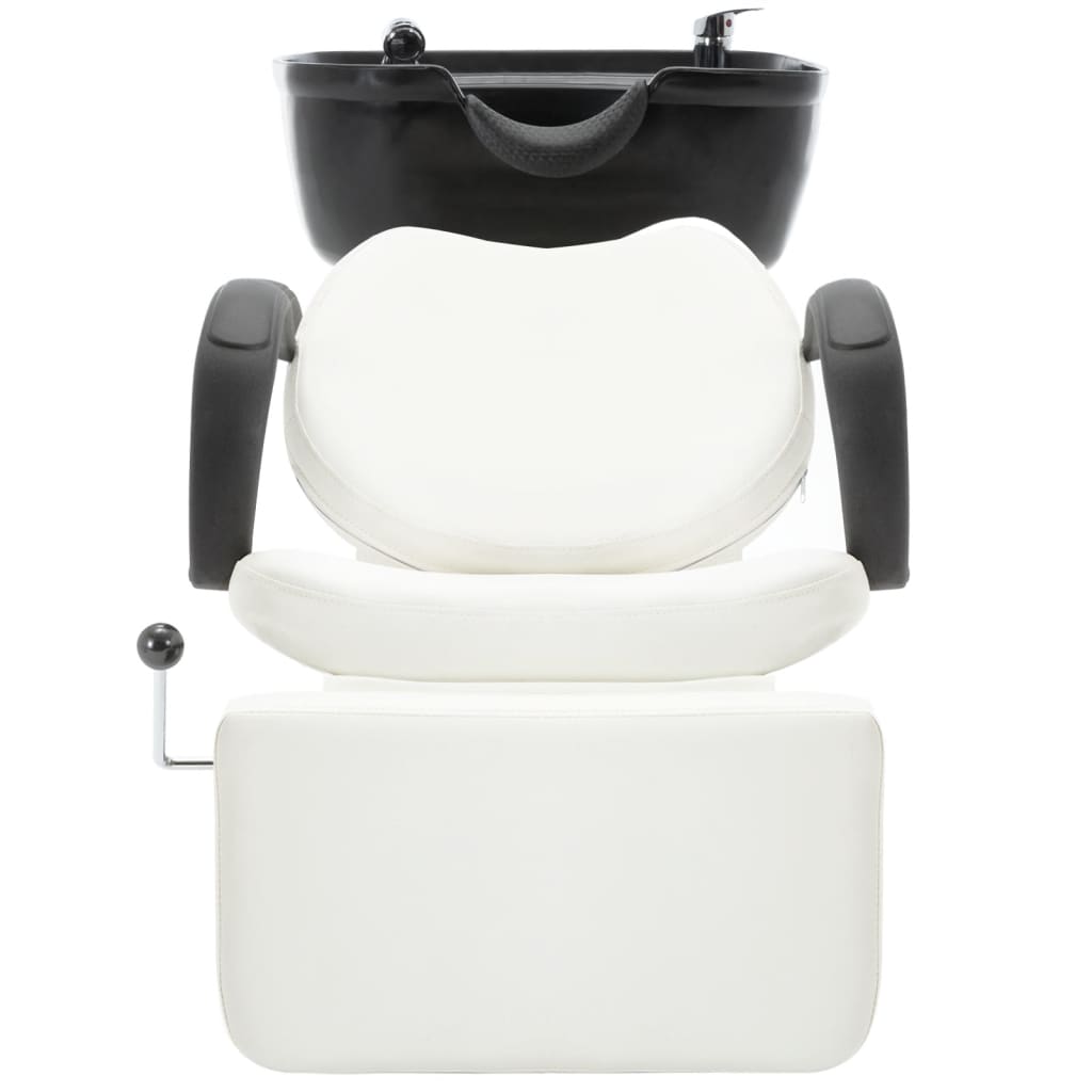 Fekete-fehér műbőr fejmosó szék mosdókagylóval 