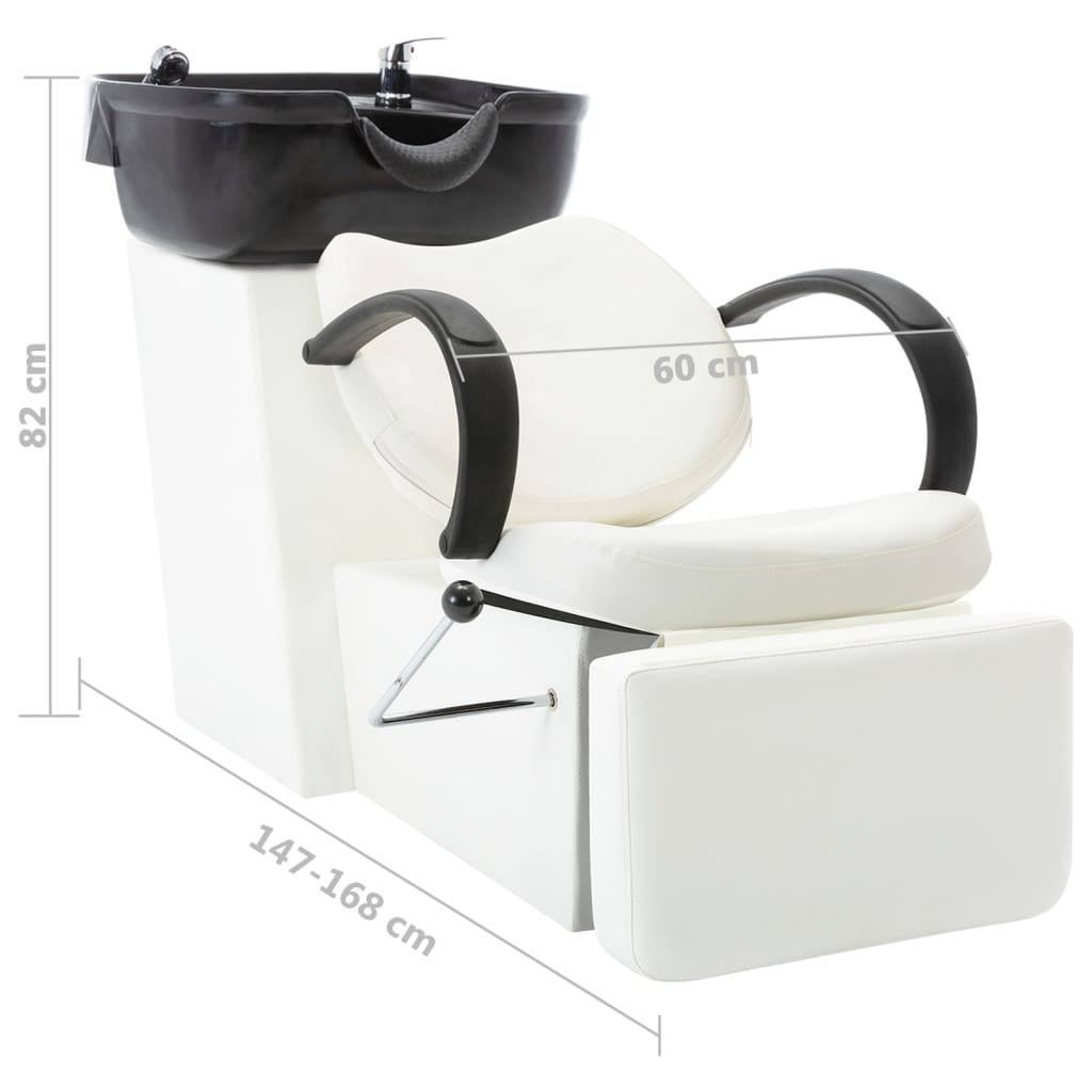 Fekete-fehér műbőr fejmosó szék mosdókagylóval 