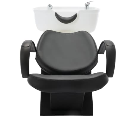 vidaXL Cadeira salão/cabeleireiro + lavatório couro art. preto/branco