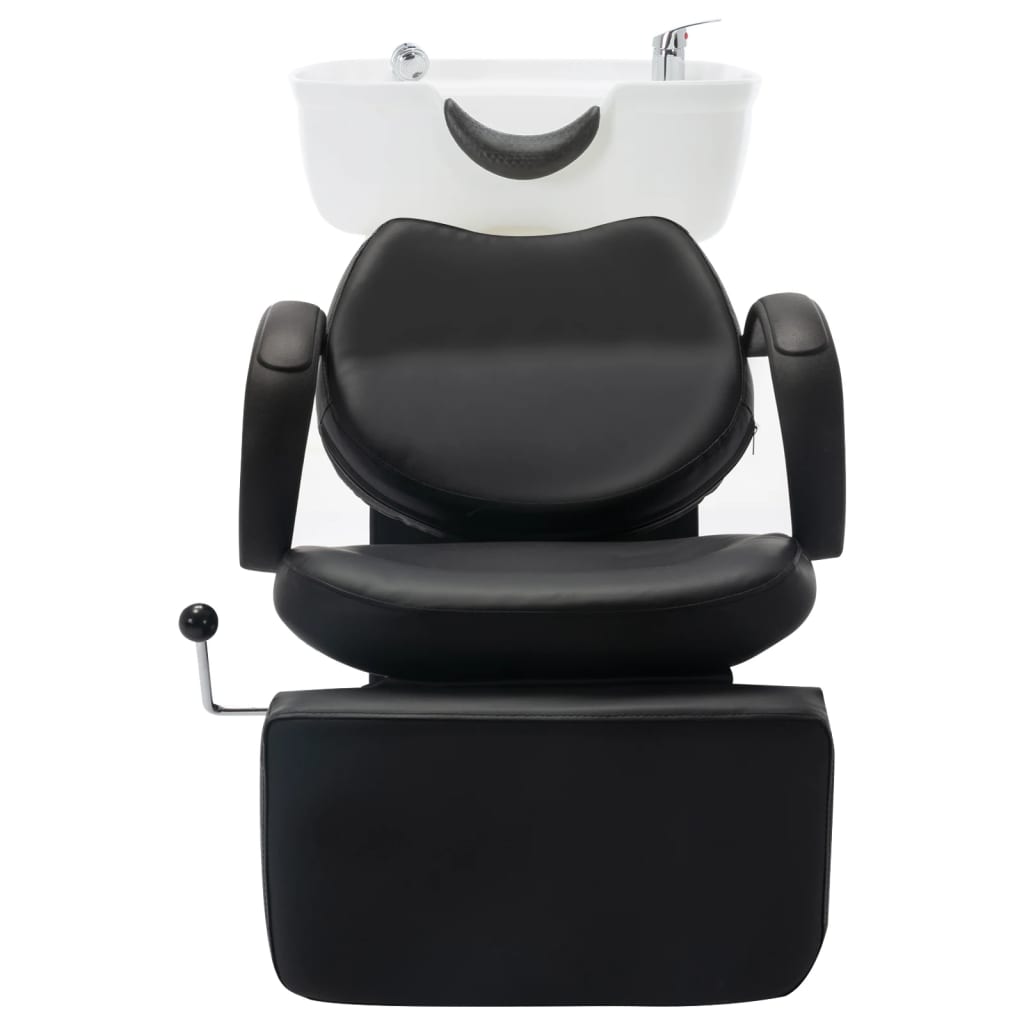 vidaXL Kirpyklos kėdė su plautuve, juoda ir balta, dirbtinė oda