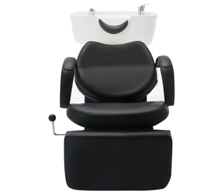 vidaXL Cadeira salão/cabeleireiro + lavatório couro art. preto/branco