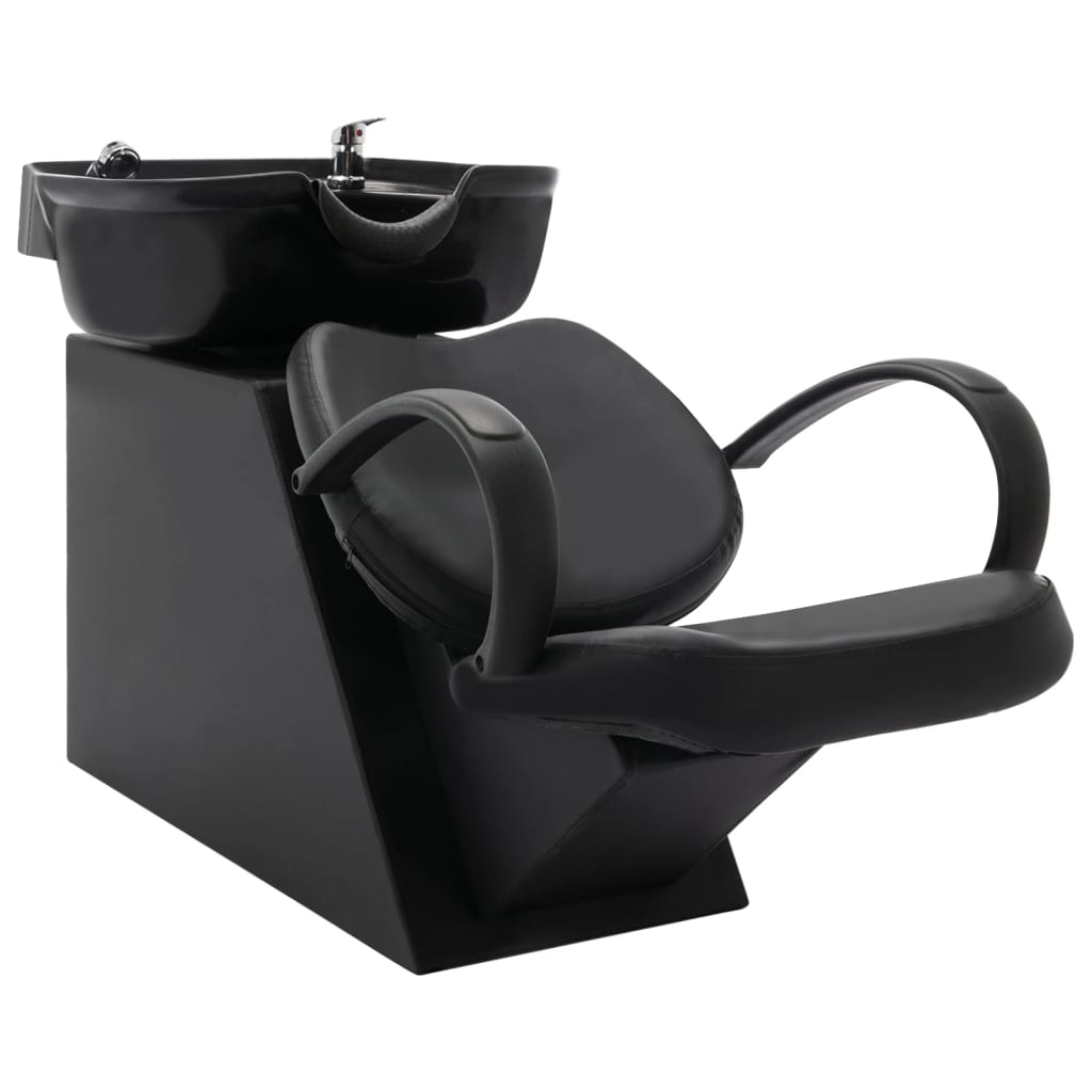 Fekete műbőr fejmosó szék mosdókagylóval 