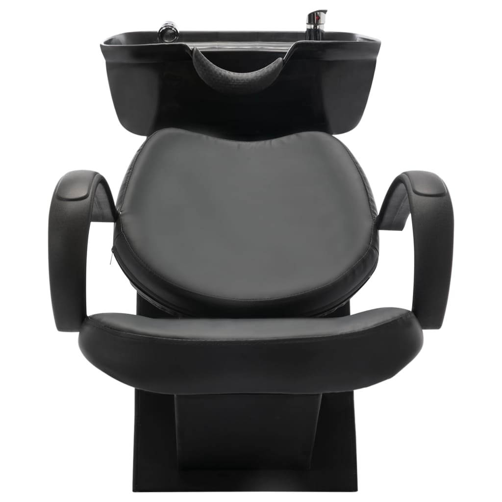 vidaXL Salon Shampoo Chair with Washbasin Black Faux Leather