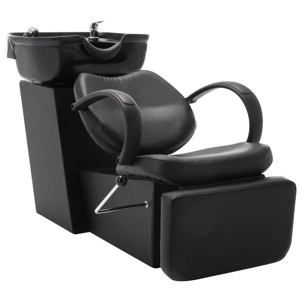 Fekete műbőr fejmosó szék mosdókagylóval 
