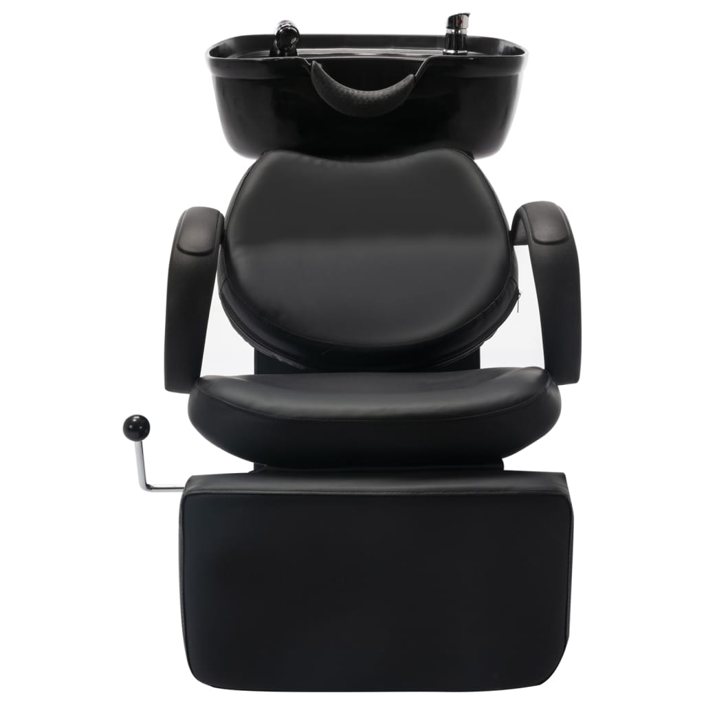vidaXL Cadeira de salão/cabeleireiro com lavatório couro artificial preto