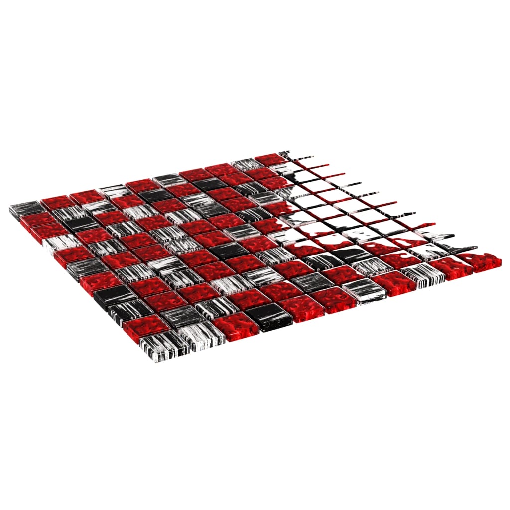 vidaXL mosaikfliser 11 stk. 30x30 cm glas sort og rød