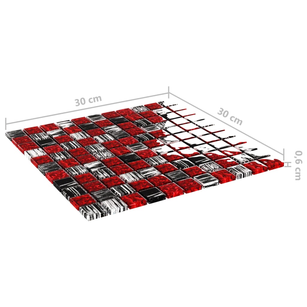 Mozaikové dlaždice 11 ks červeno-černé 30 x 30 cm sklo