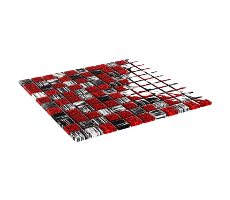 vidaXL Plăci mozaic, 22 buc., negru și roșu, 30x30 cm, sticlă