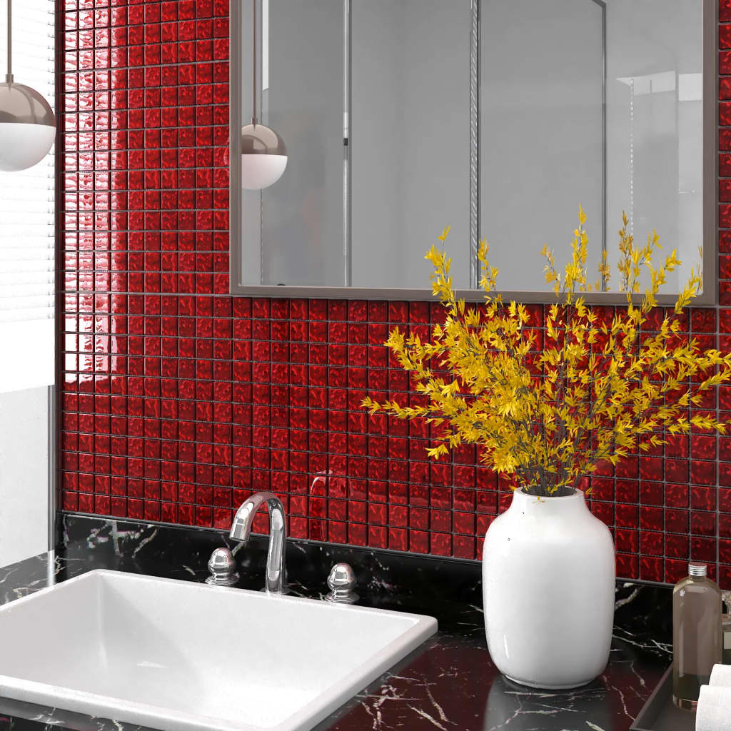 vidaXL Plăci de mozaic, 11 buc., roșu, 30×30 cm, sticlă vidaXL