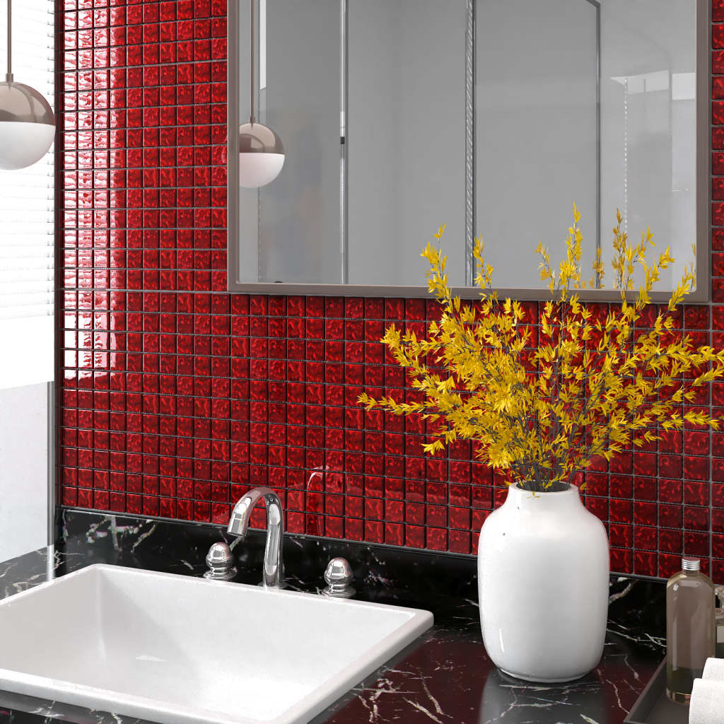 vidaXL Plăci de mozaic, 22 buc., roșu, 30×30 cm, sticlă vidaXL