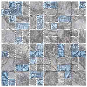 Mozaiková dlažba 11 pcs Šedá a modrá 50 x 50 cm Sklo - obrázek 3