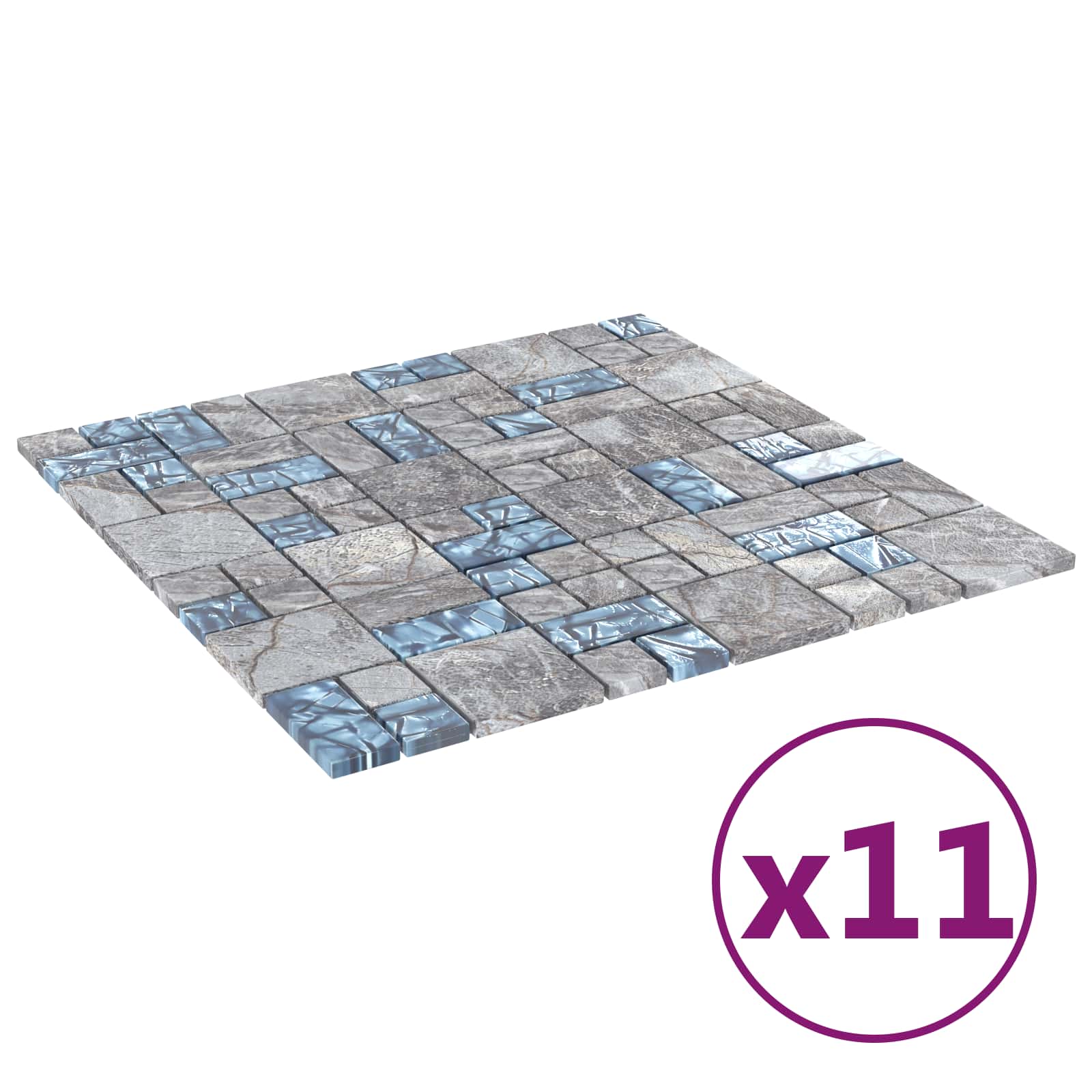 Mozaïek Tegel 11 pcs Grijs en Blauw 50 x 50 cm Glas image 2