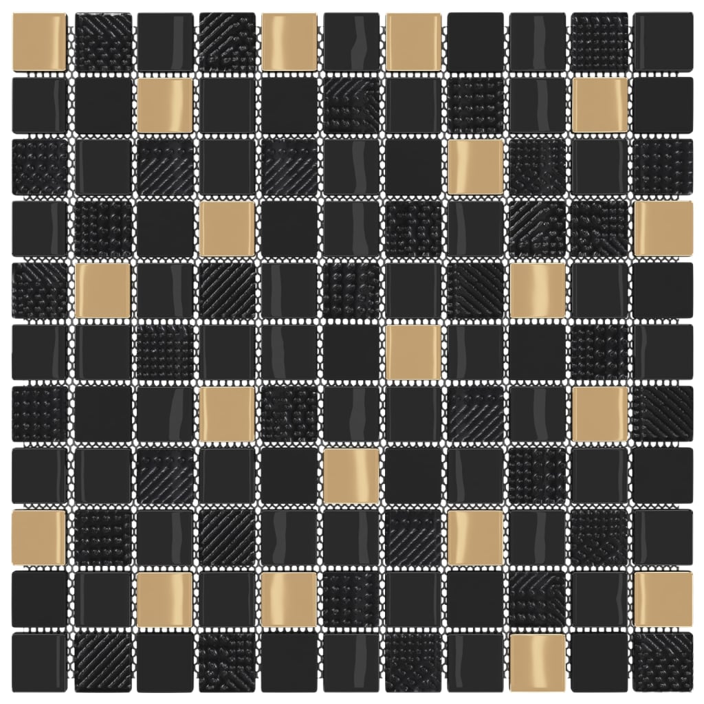 Mozaikové dlaždice 11 ks černé a zlaté 30 x 30 cm sklo