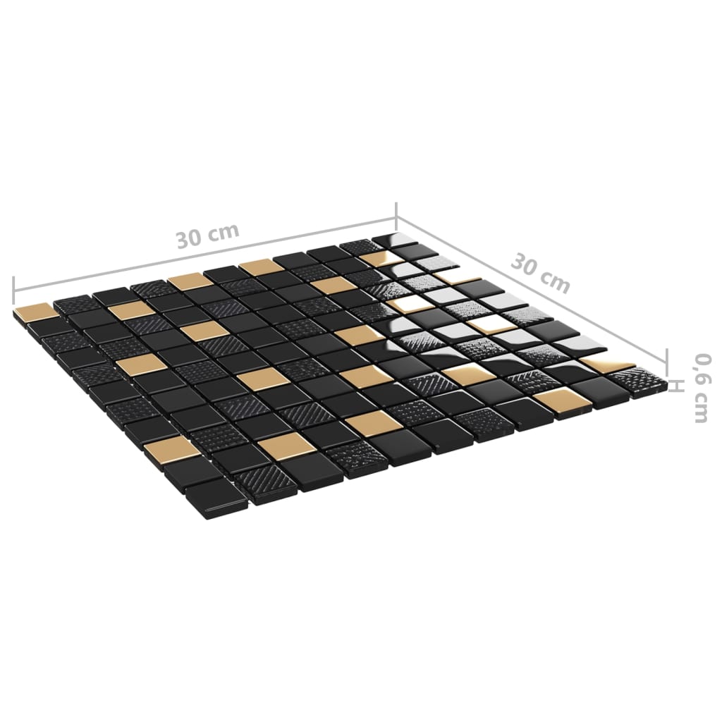 Mozaikové dlaždice 11 ks černé a zlaté 30 x 30 cm sklo