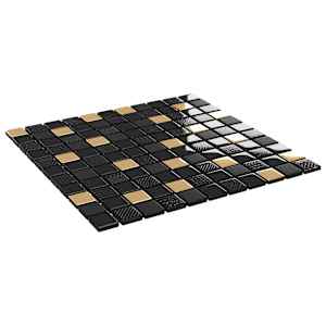 vidaXL Μωσαϊκά Πλακάκια 11 τεμ. Μαύρα / Χρυσά 30 x 30 εκ. Γυάλινα