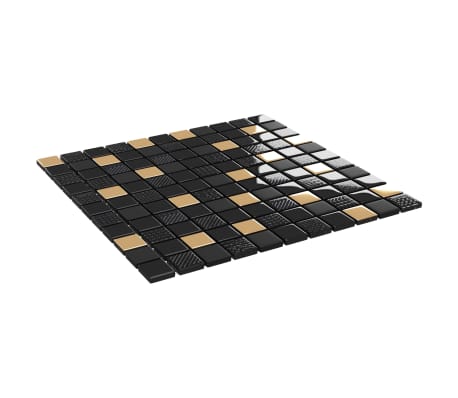 vidaXL Plăci mozaic, 22 buc., negru și auriu, 30x30cm, sticlă
