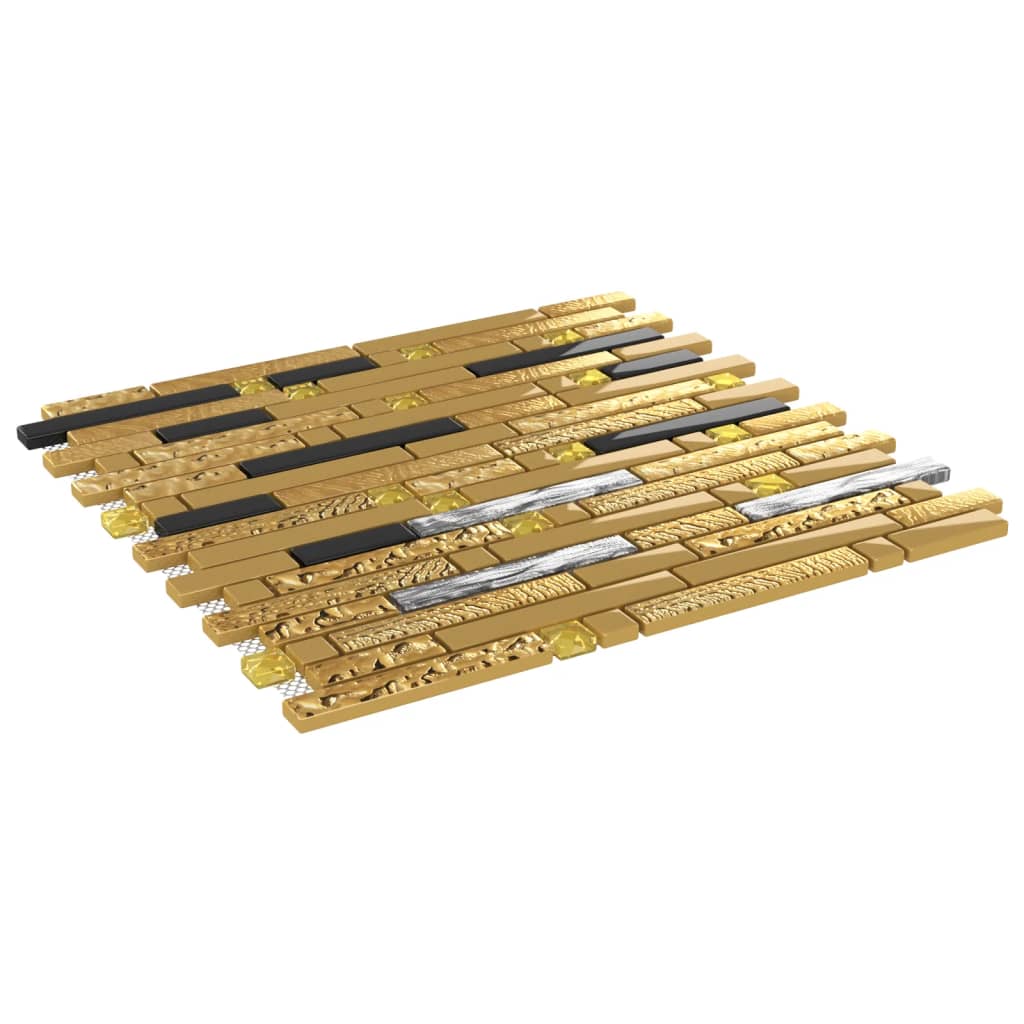 

vidaXL Mozaïektegels 11 st zelfklevend 30x30 cm glas zwart goudkleurig