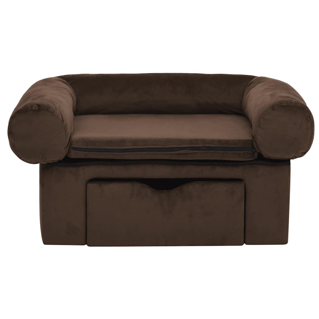 vidaXL Hondenbank met lade 75x50x38 cm pluche bruin afbeelding