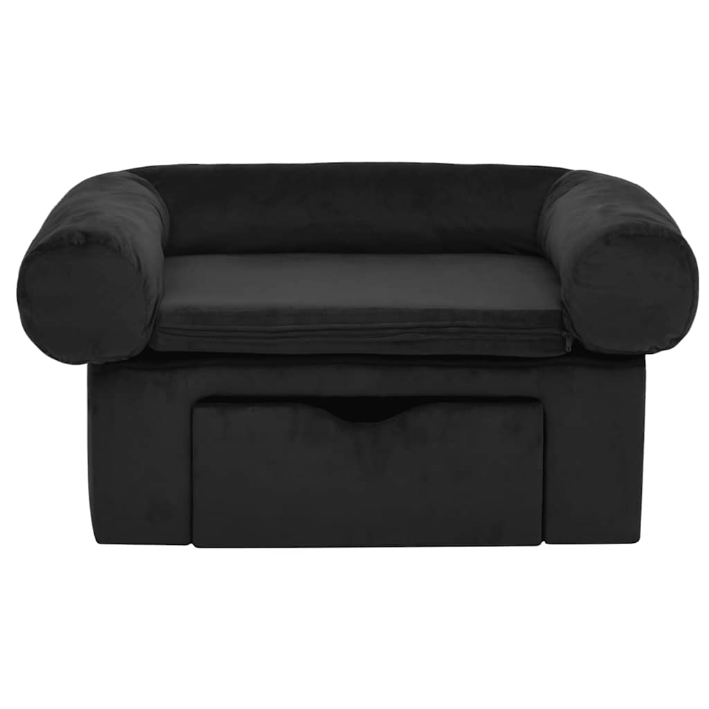 vidaXL Hondenbank met lade 75x50x38 cm pluche zwart afbeelding