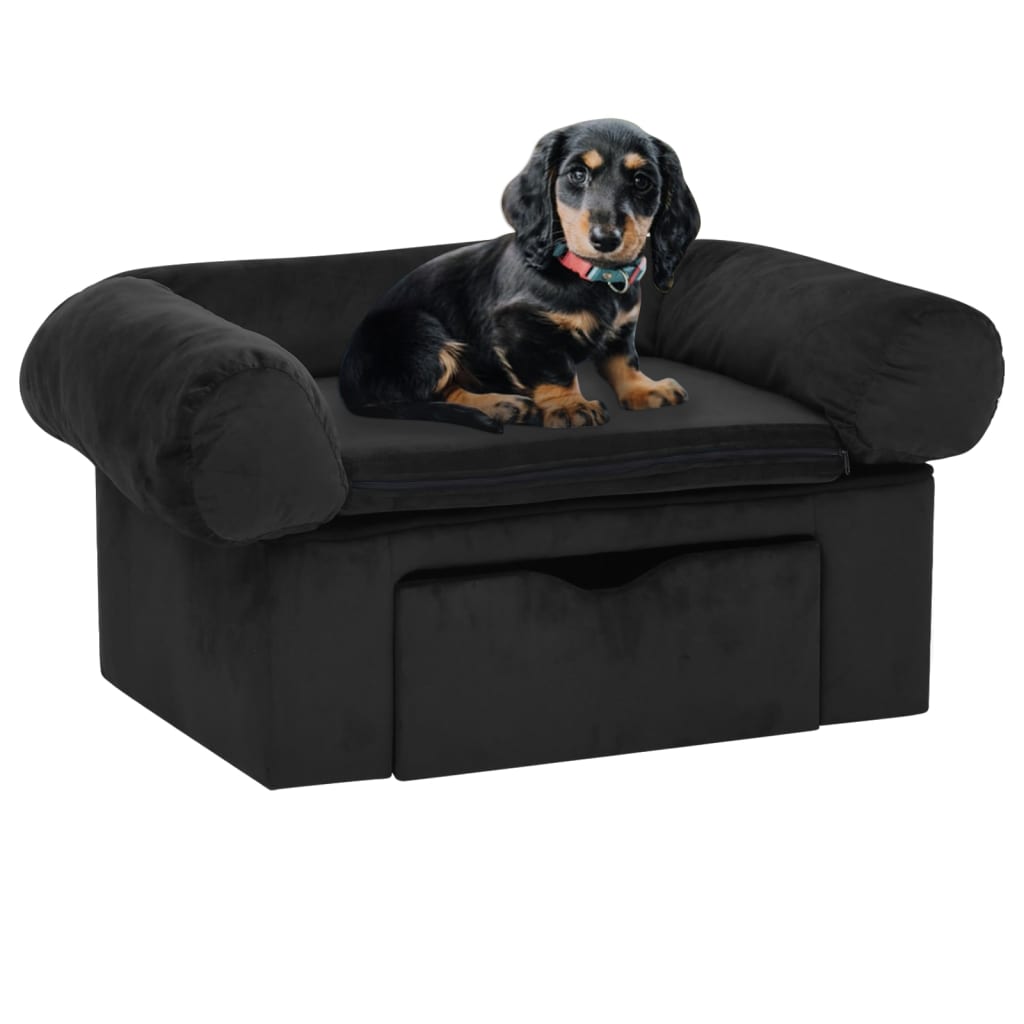 Sofa za pse s ladicom crna 75 x 50 x 38 cm plišana Krevete za Pse Naručite namještaj na deko.hr