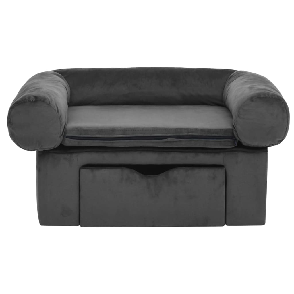 vidaXL Pasji kavč s predalom temno siv 75x50x38 cm pliš