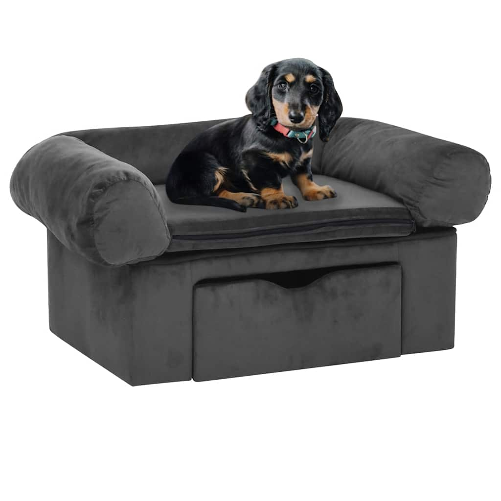 vidaXL Hundesofa mit Schublade Dunkelgrau 75x50x38 cm Plüsch