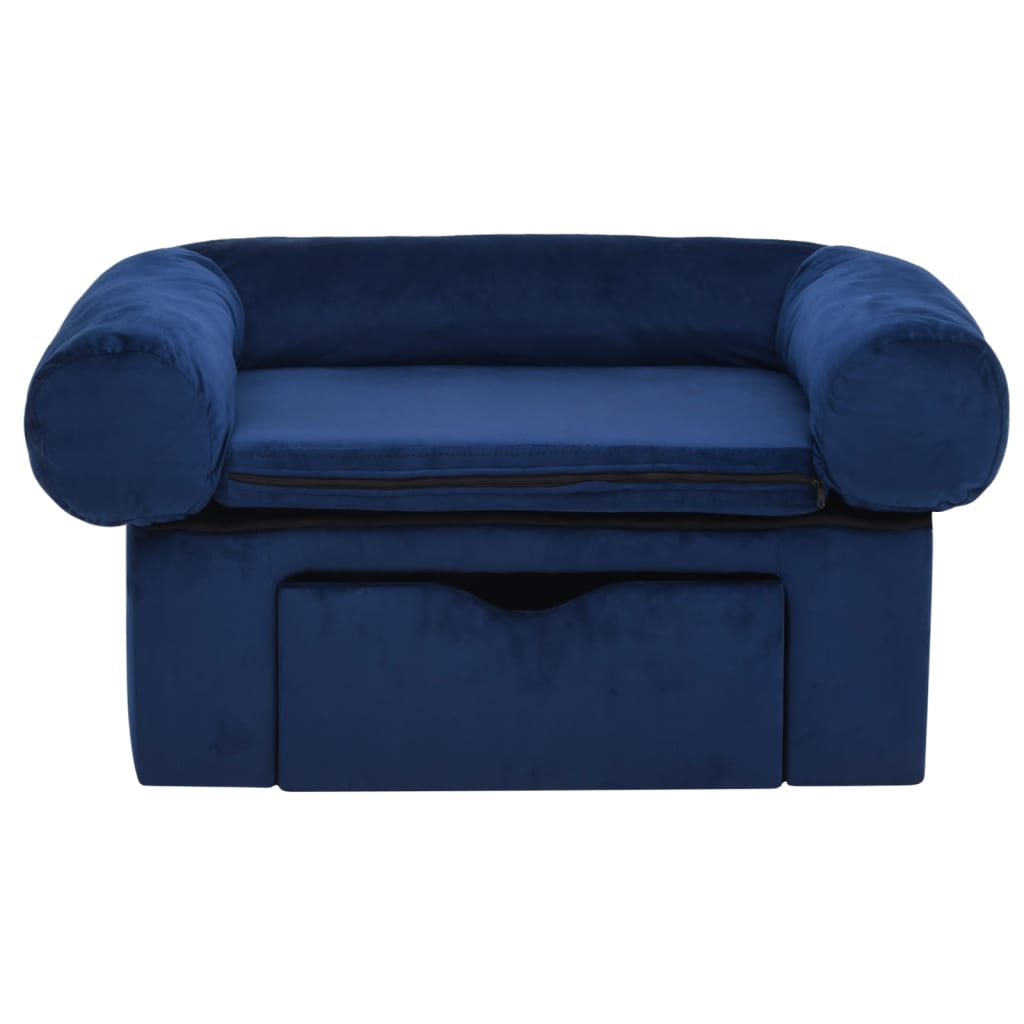 vidaXL suņu dīvāns ar atvilktni, zils, 75x50x38 cm, plīšs