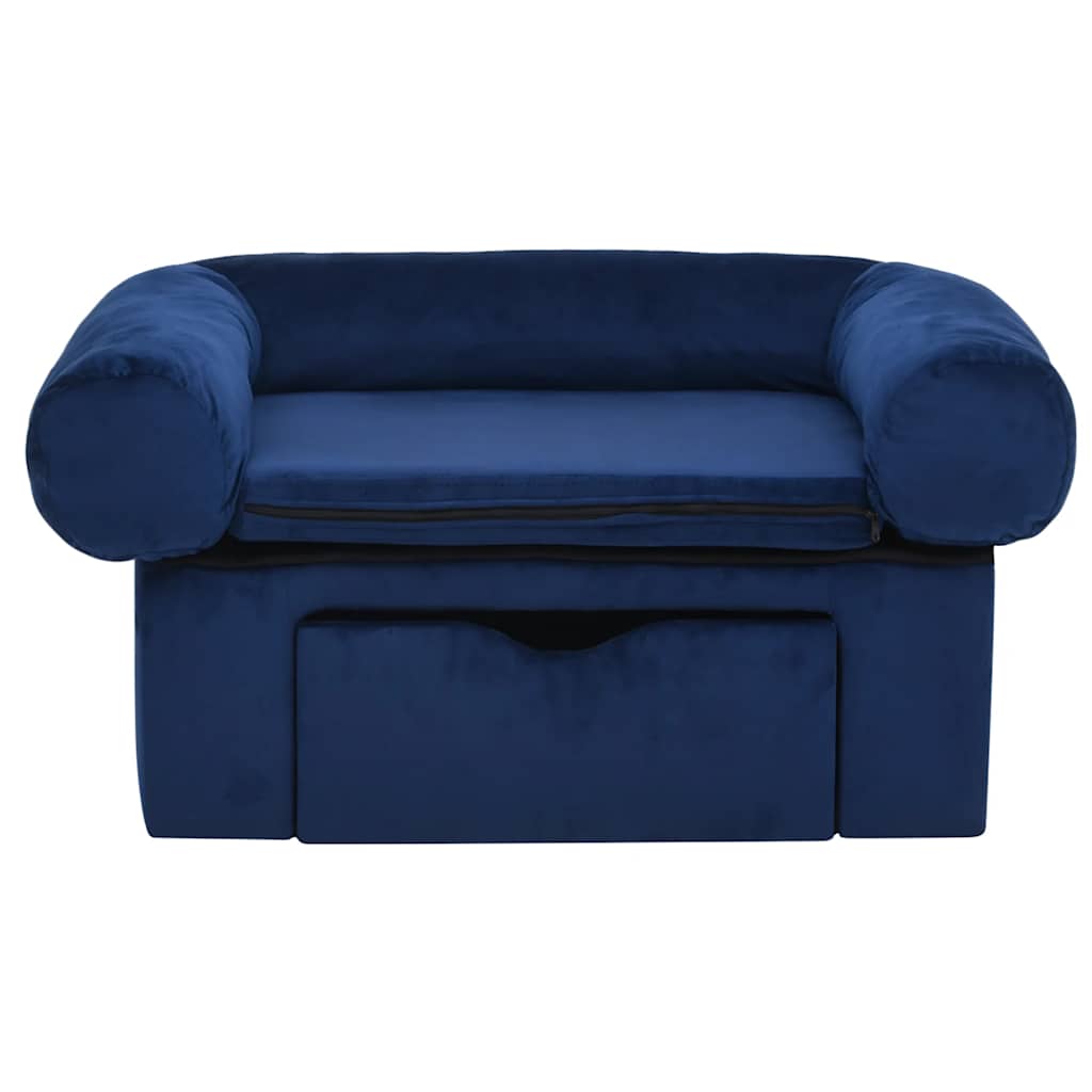 vidaXL Canapea pentru câini, cu sertar, albastru, 75x50x38 cm, pluș