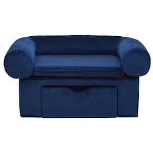 vidaXL Dog Sofa Blue Plush, solid pinewood Medium Removable Covers