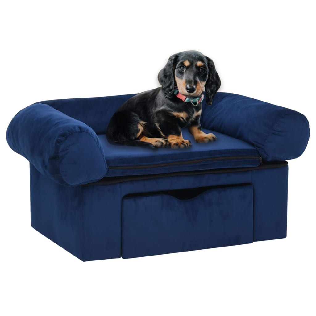 vidaXL Canapea pentru câini, cu sertar, albastru, 75x50x38 cm, pluș vidaXL