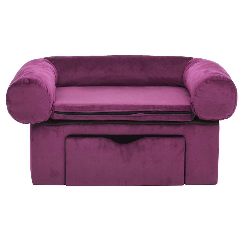vidaXL Hondenbank met lade 75x50x38 cm pluche bordeauxrood afbeelding