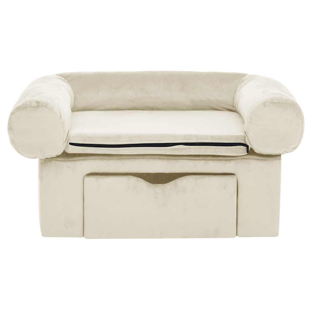 vidaXL Hondenbank met lade 75x50x38 cm pluche crèmekleurig afbeelding