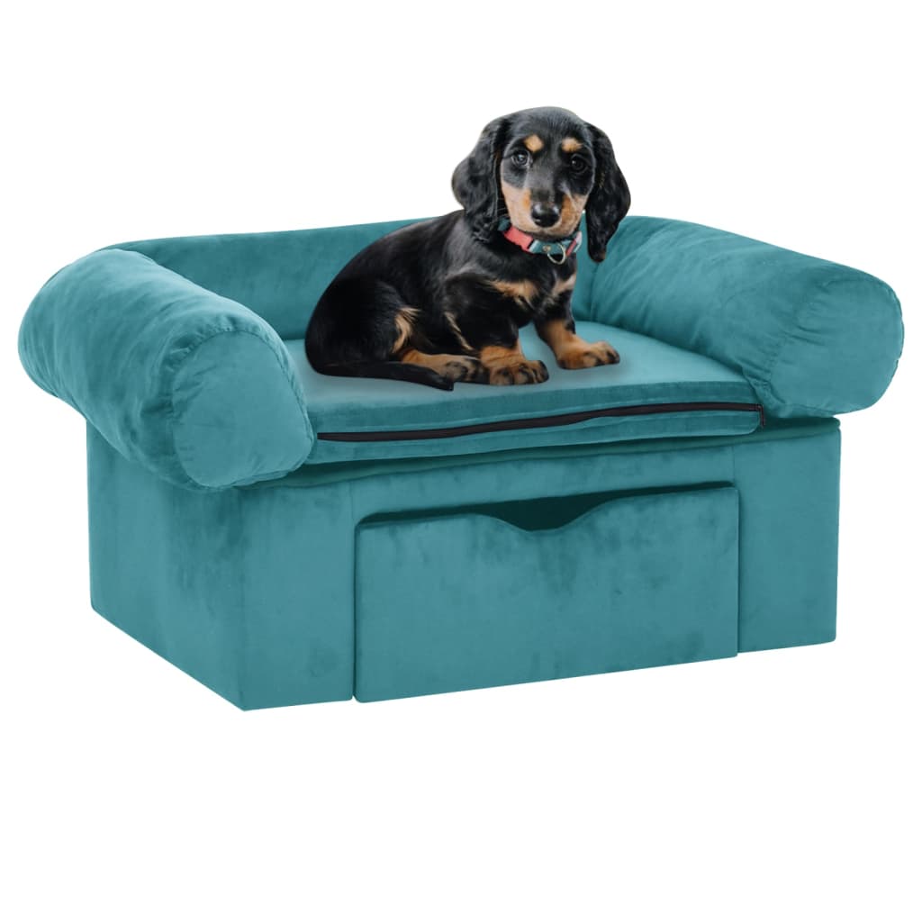 Sofa za pse s ladicom tirkizna 75 x 50 x 38 cm plišana Kreveti za Pse Naručite namještaj na deko.hr