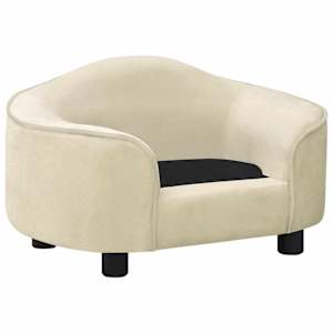 vidaXL Dog Sofa Cream Plush, Solid Pinewood, Foam 26.4 x 18.5 x 14.2 in