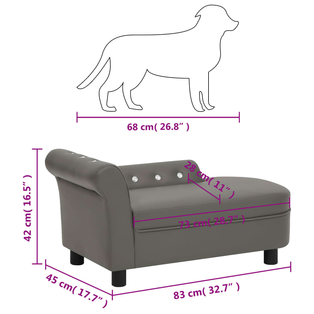 Canapé pour petit chien gris en similicuir - 83x45x42 cm
