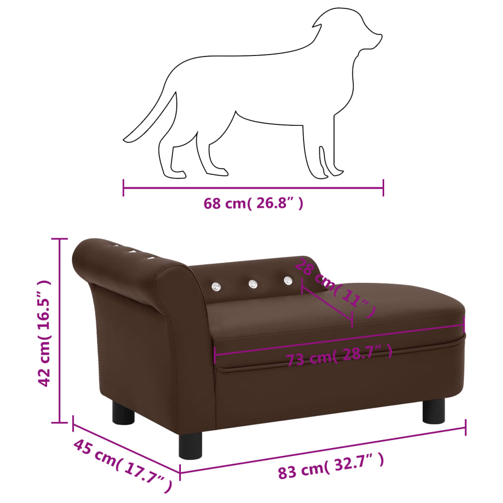 Canapé pour petit chien marron en similicuir - 83x45x42 cm