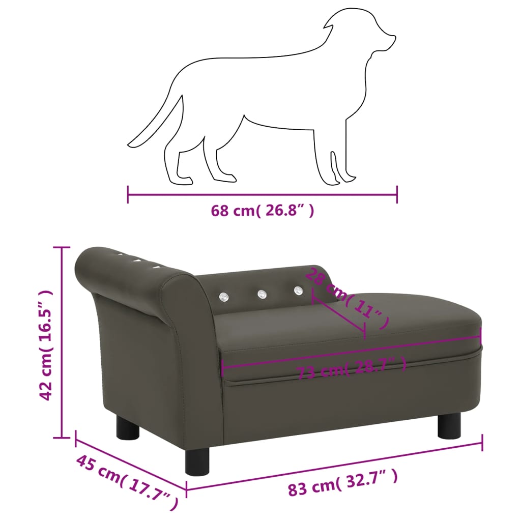 Canapé pour petit chien gris foncé en similicuir - 83x45x42 cm