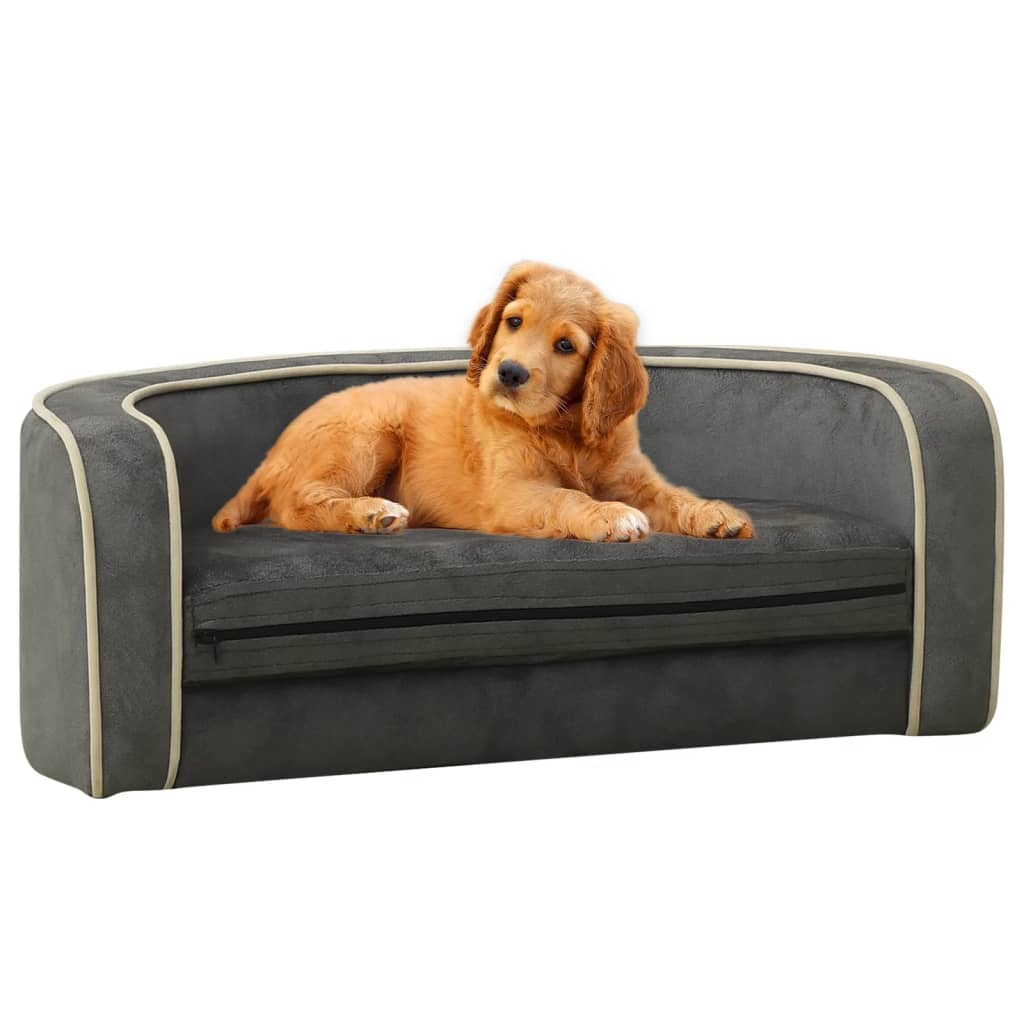 vidaXL Foldable Dog Sofa Grey 73x67x26 cm Plush Washable Cushion