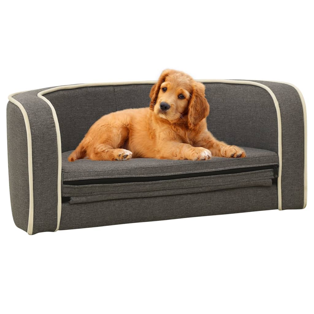 vidaXL Sofá plegable para perros cojín lavable de lino gris 76x71x30cm