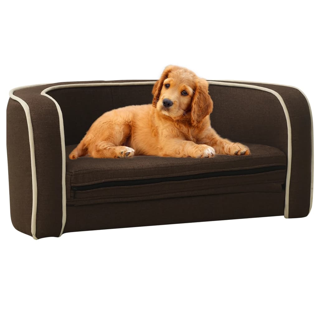 vidaXL Сгъваем кучешки диван кафяв 76x71x30 см лен перима възглавница